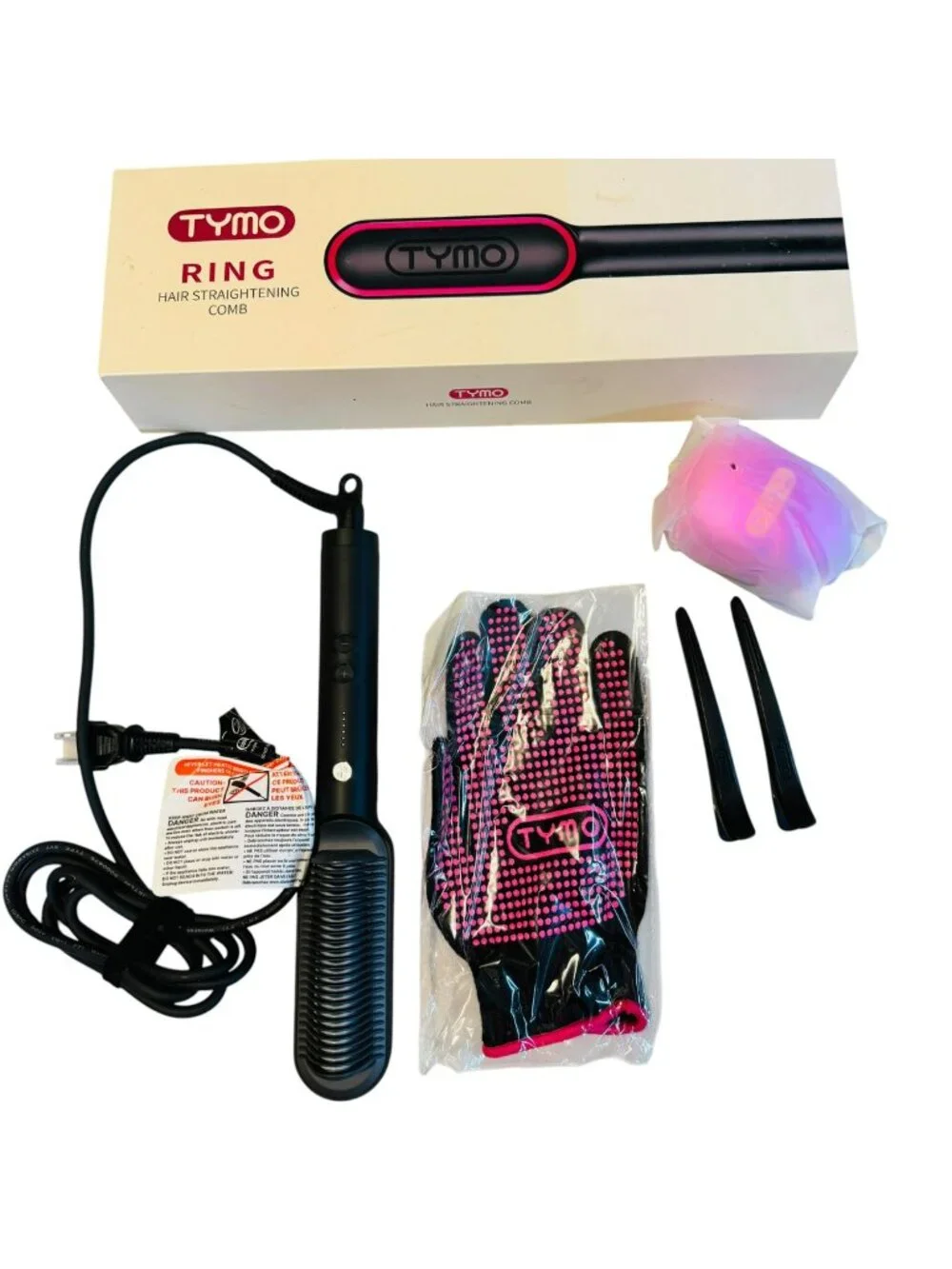 TYMO Ring Hair Straightening Comb With Heat-Resistant Glove & Clips Anti-Scald D